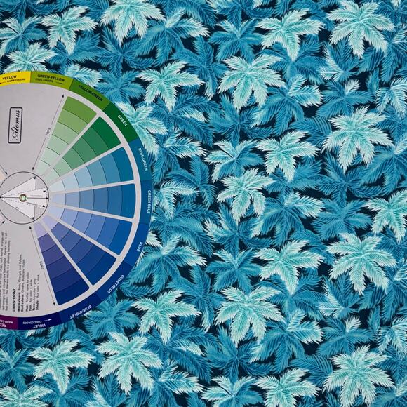 Blue & Teal Palm Fronds Fabric by The Kesslers for Andover Fabrics - 1/2 Yard - Picture 4 of 7